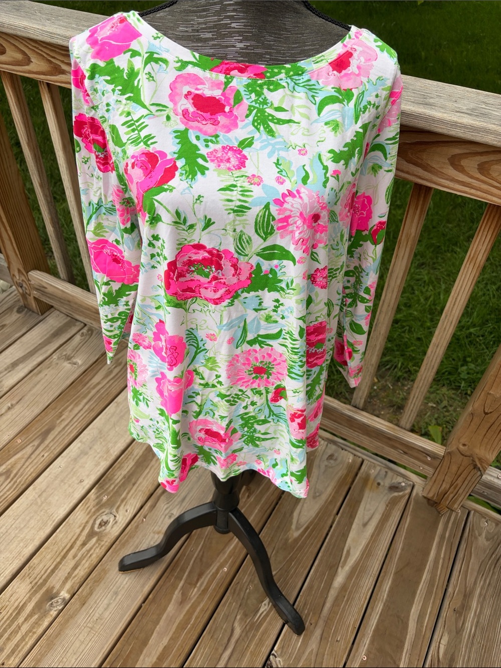 Lilly Pulitzer Scoop-Neck Tunic long sleeve shirt,Pink & Green XL